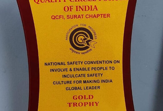 Gold Award for Case Study Presentation on “How we became Carbon Neutral?” at One Day National Safety Convention organised by Quality Circle Forum of India (QCFI), Surat and Ankleshwar Chapter at RNGPIT, Bardoli.