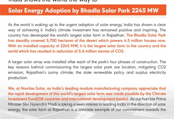 India shows the world the way to Solar Energy Adoption bu Bhadla Solar Park 2245 MW