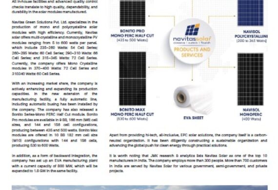 Navitas Solar’s products and services are featured in Solar Quarter India Magazine -2023