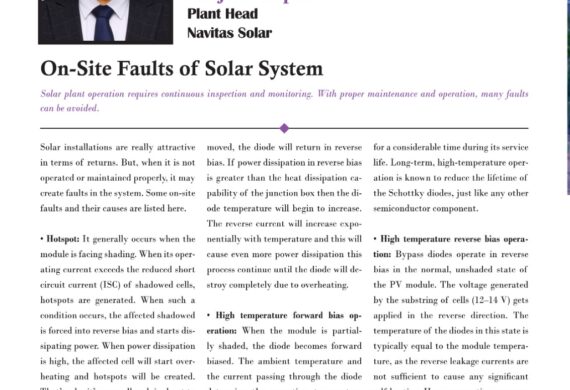 Our plant head Mr. Sanjeev Gupta explains the significance of identifying and rectifying on-site solar faults to maximize efficiency and ensure long-term sustainability in an article published in Energetica India Magazine – 2023