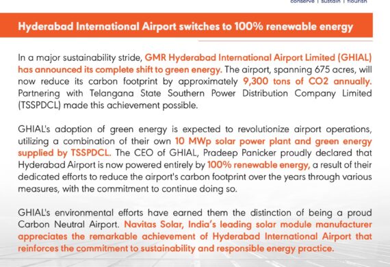 Hyderabad International Airport switches to 100% renewable energy