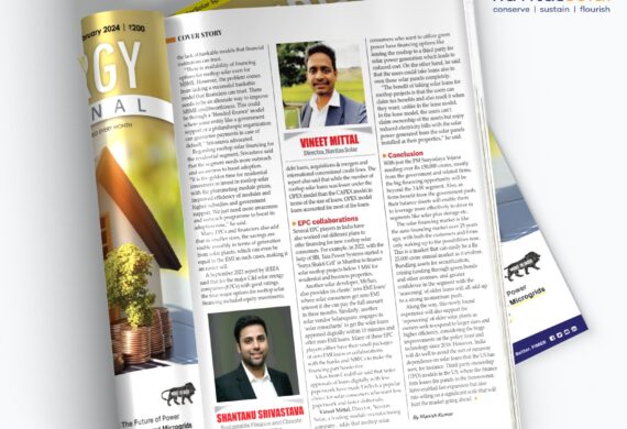 Mr. Vineet Mittal, Director, Navitas Solar is ecstatic to be featured in the article on Rooftop Solar Financing in Saur Energy International magazine.